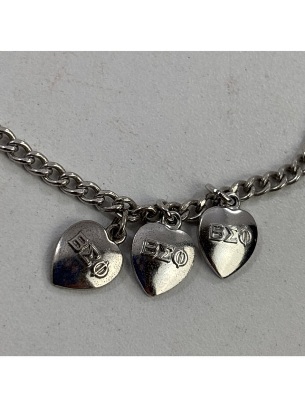 Vtg Beta Sigma Phi Sorority Heart Charm Bracelet Sterling Silver 7.5" 1966 1967 - Picture 2 of 5
